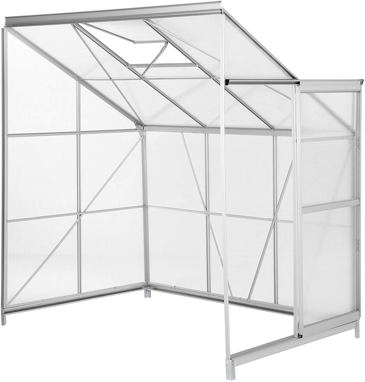 Aluminium Side Greenhouse cold frame with Steel Base rustproof and Roof Ventilation Windows 3 rooms