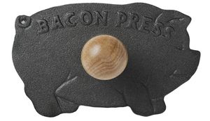 Cast Iron Pig Bacon Press with Wooden Handle