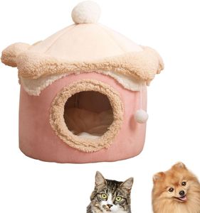 Cat Bed Fluffy Hooded Cat House Cave with Anti-Slip & Waterproof Bottom Cozy Cat Nest Calming Dog Cat Beds Donut for Indoor Pets