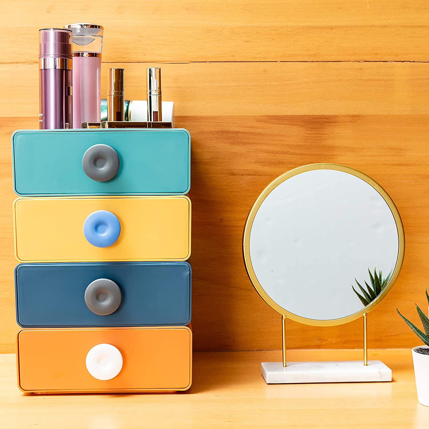 4-Layer Plastic Colorful Bulk Stackable Drawer use for Desktop