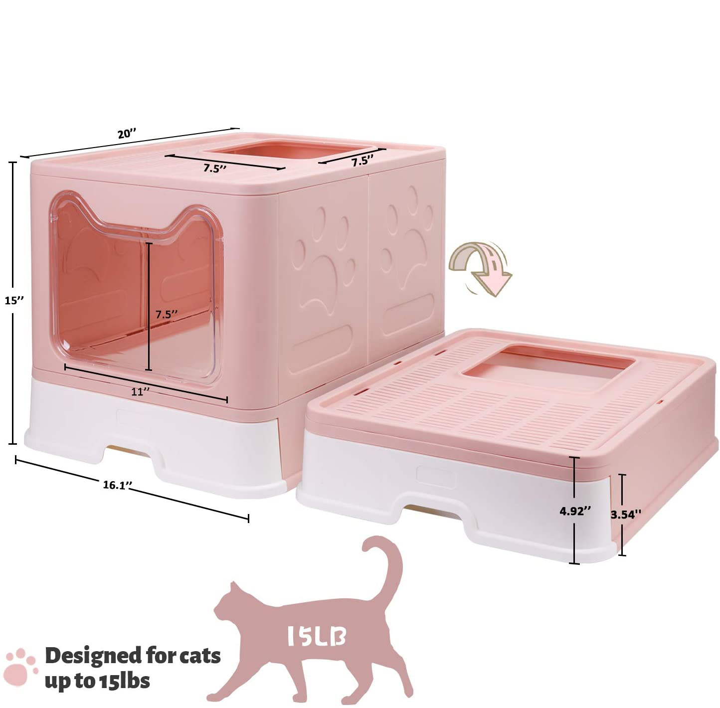 Easy Clean No Smell Enclosed Pet Kitty Potty Toilet Foldable Large Cat Top Entry Litter Box with Lid with Litter Scoop
