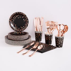 Gold Dotted Party Supplies Disposable Tableware Biodegradable Dinnerware Set for Party