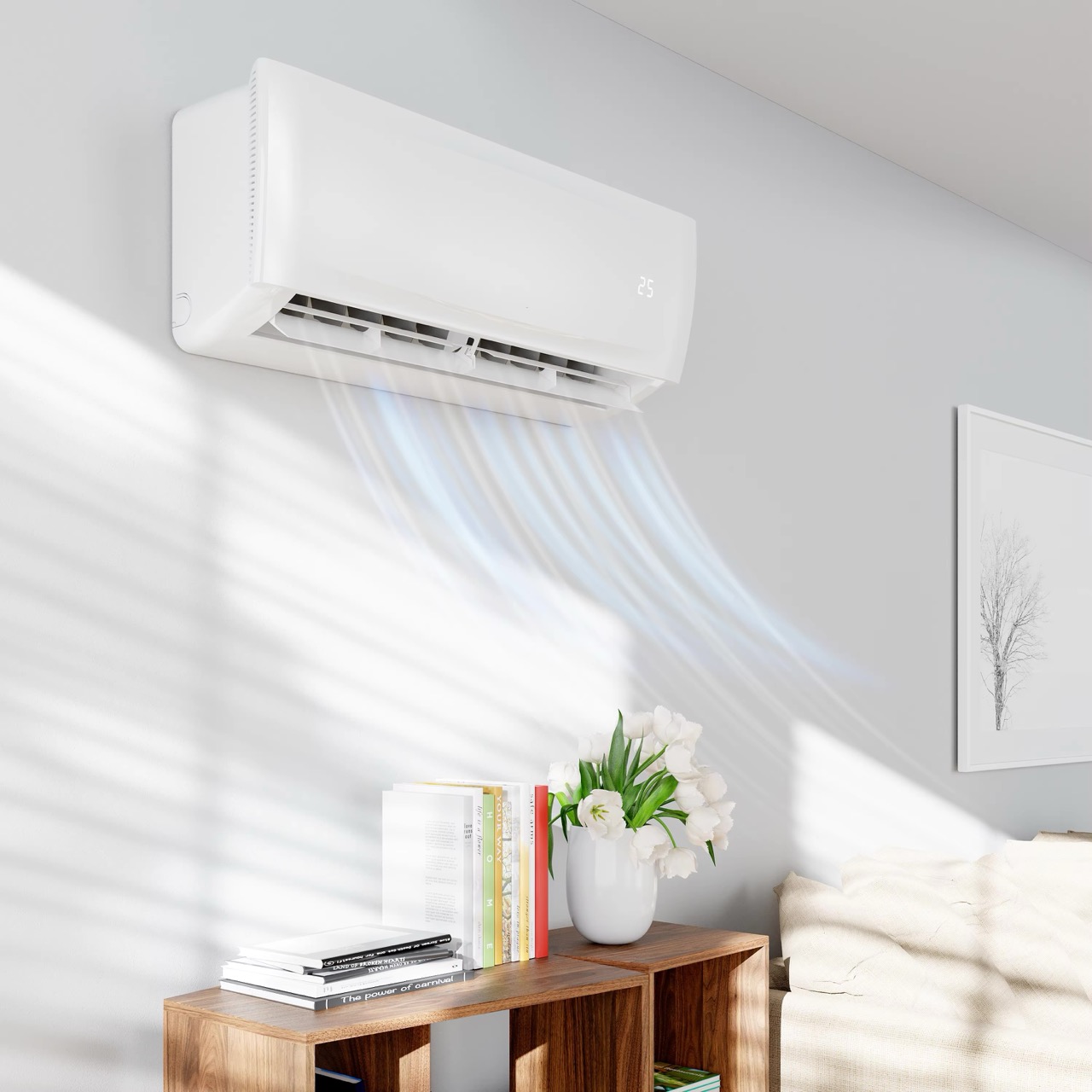 APP Controlled 3.4KW Power DC Inverter Split Wall Unit Energy Saving R32 Refrigerant Modern Design Air Conditioner