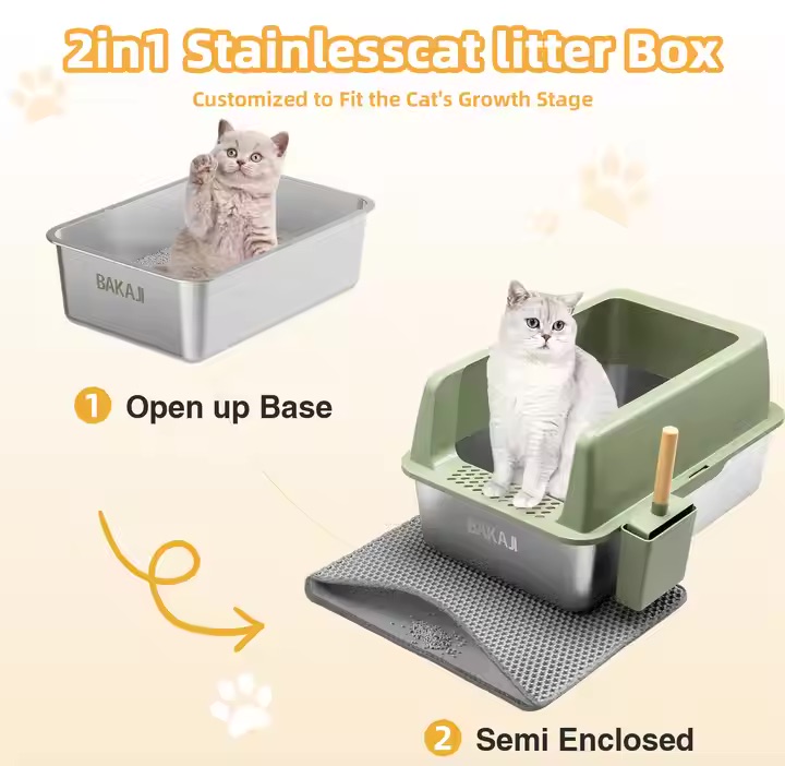 Detachable Portable High Side Structure Extra Large Capacity Eco Friendly Non Stick Surface Stainless Steel Cat Litter Box
