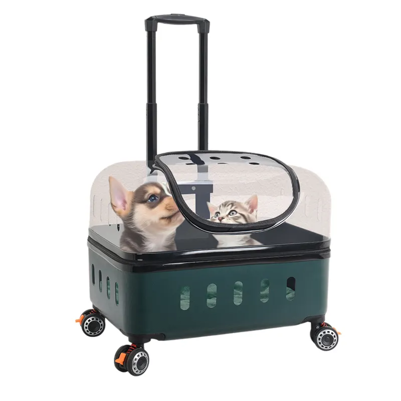 Pet Trolley Box Outdoor Portable Large Capacity Pet Carrier Bag With Universal Wheels Breathable Transparent Pet Bag
