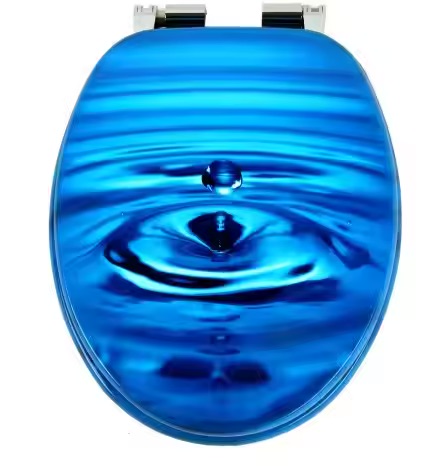 Water Drop Elongated Wood Toilet Seat with Slow Close Chromed Metal Hinges