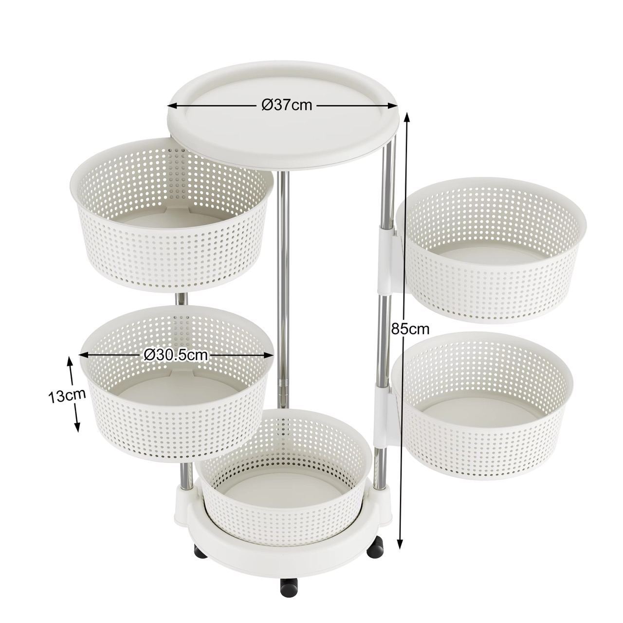 3 4 5 Layer Plastic Rotating Shelf with Wheels Kitchen Storage Organizer Round Vegetable Rack