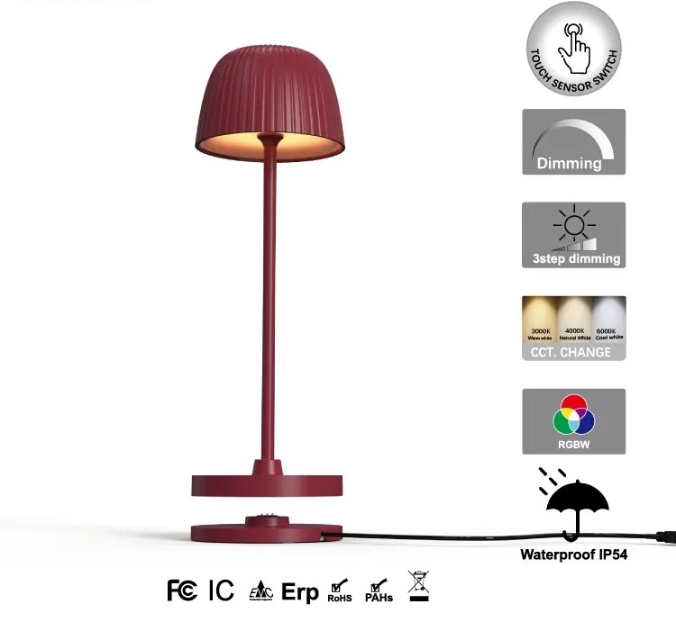 Hotel Rechargeable Table Lamp RGB Touch Switch Wireless Charging Base Dimmable Battery Table Lamp IP54