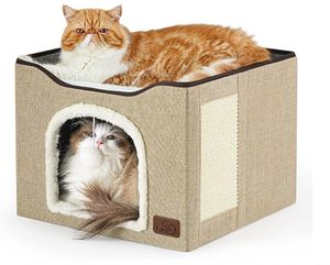 Large Cat Cave with Fluffy Ball Hanging and Scratch Pad