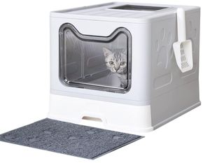 Large Foldable Cat Litter Box with Litter Mat and Scoop