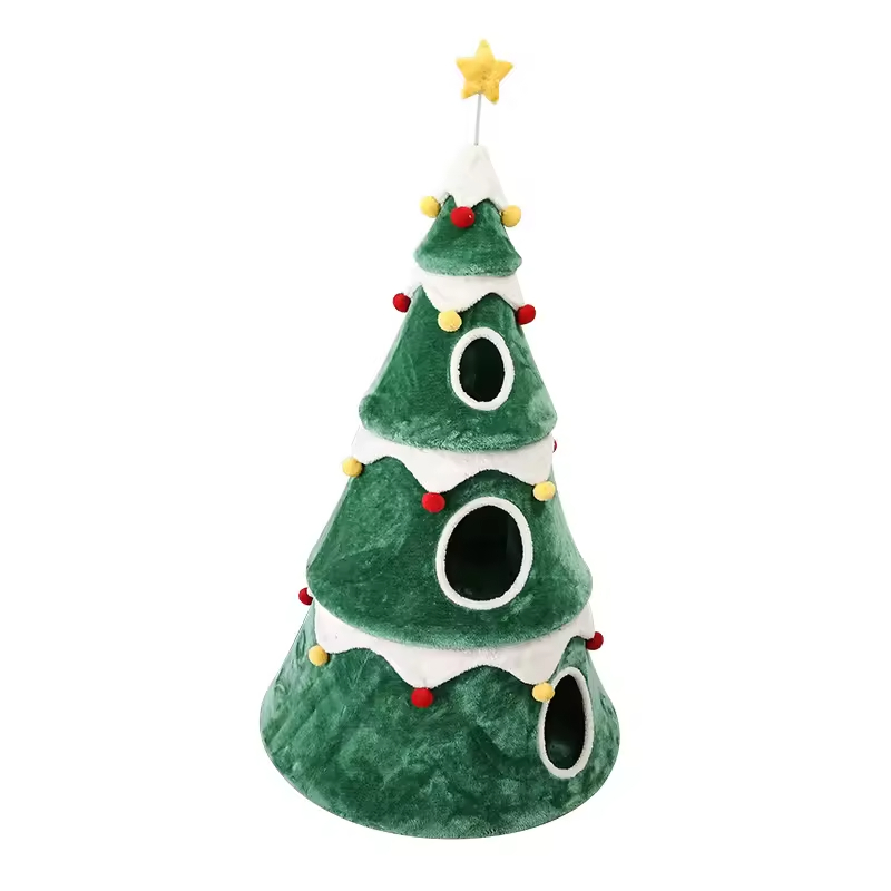 Creative Indoor Pet Cave Multi Level Christmas Cat Tree Winter Plush Warm Cat Tower Condo