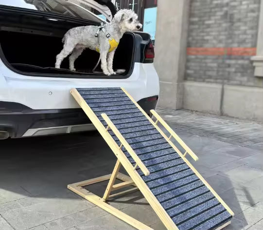 Adjustable Height Pine Wood Dog Bed Ramp Pet Ladder Ramp Stairs for Couch for Car with Handrails