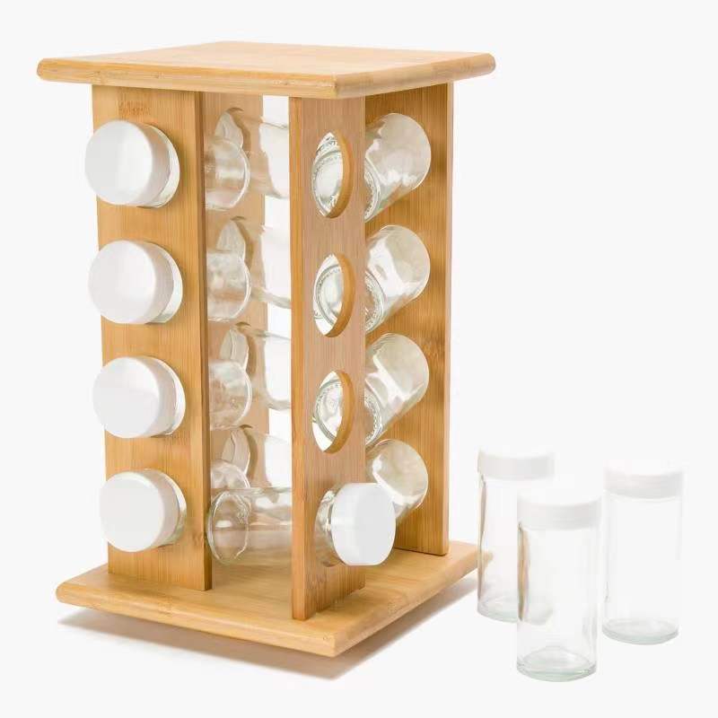 Spice jar bamboo rack set