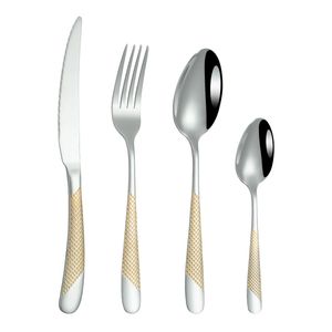 Stainless Steel Water-Plated Gold Star Diamond Knife Fork Spoon Cutlery Set