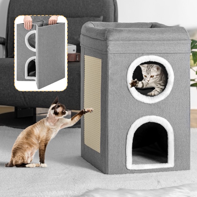 Hot selling 3-layer Kitty Condo Foldable Comfort Wool Pet Cave Cube Durable Cat House