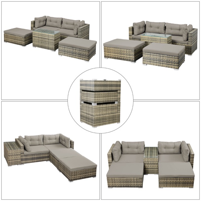 Multi-functional Garden Lounger Set Poly rattan - Sofa with Table for Garden or Patio, Includes Cushions - Various Colors