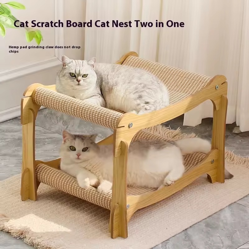Double-Layer Integrated Cat Bed Universal Four-Season Semi-Closed Cat Nest Upper Lower Bunk Sisal Scratch Cat Trees Scratcher