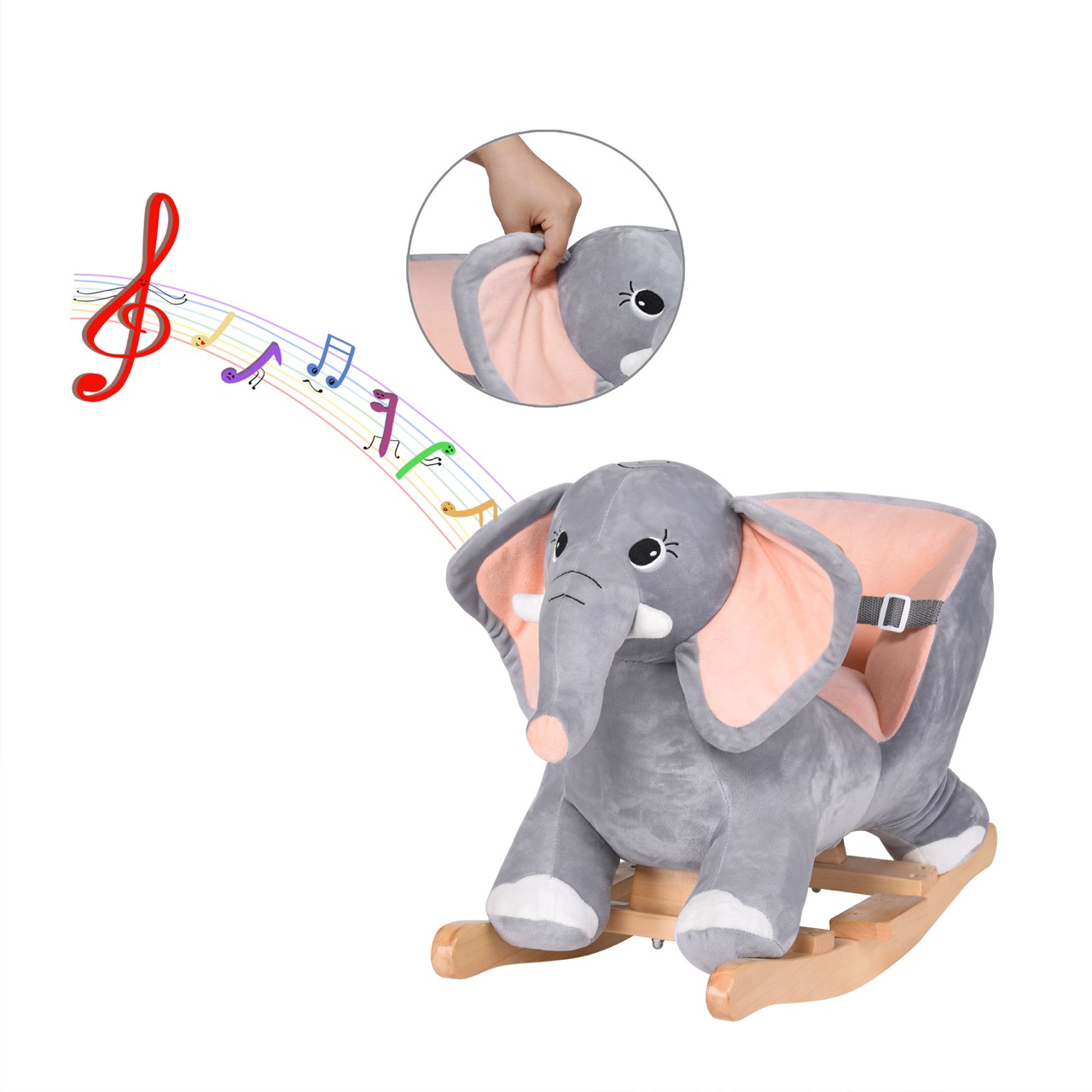 Anti-slip Rocking animal toy elephant for Children baby Music Safety Belt Wooden Handles Riding Horse