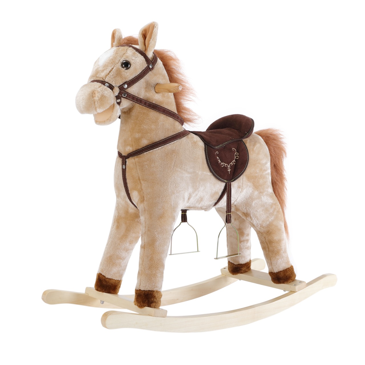 Rocking animal horse for Children from age 1, with Music and Safety Belt Anti-slip and Wooden Handles