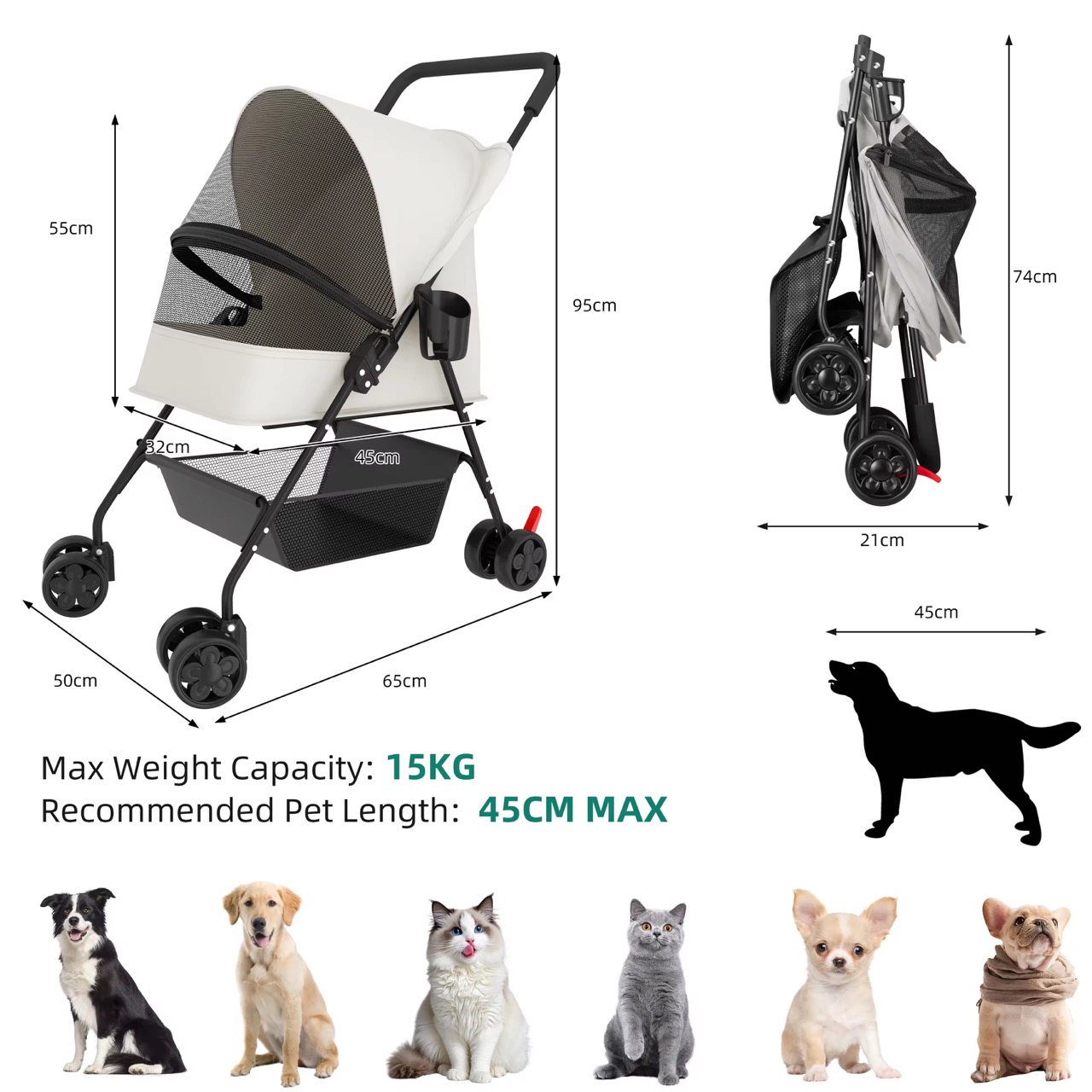 Foldable Pet Carrier Cage Detachable Design Outdoor Pram Travel Solution Camping Use Dog Cat Pet Mobility Trolley