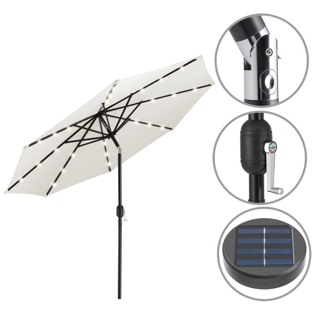 2.7m Outdoor solar umbrella with LED light aluminum pole 8 ribs sun umbrella rain-proof beach tilt cafe umbrellas