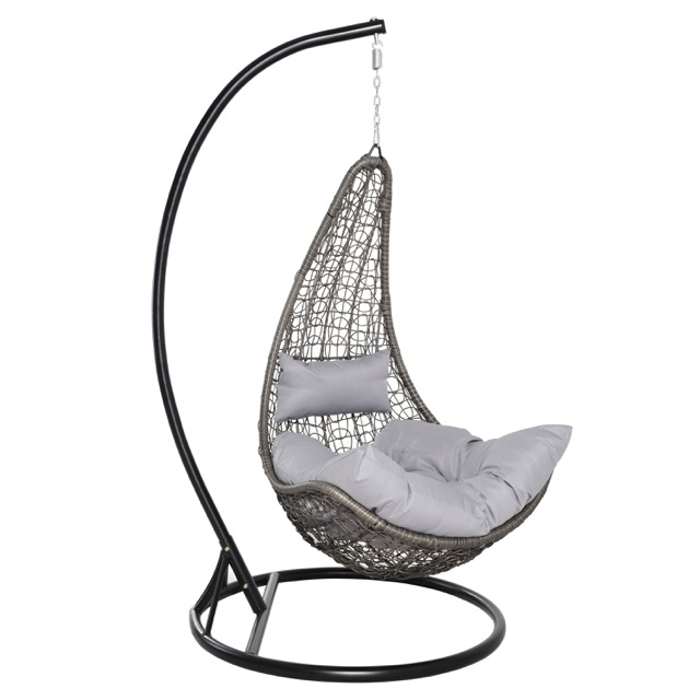 Outdoor polyrattan Hanging Chair Basket Suspended Swing Seat with steel Frame and Cushion for Gardens and Lounges