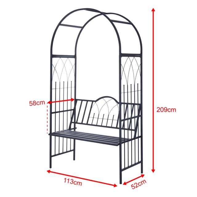 Steel Garden Arch with Seat for 2 People, Garden Arbor for Various Climbing Plant, Outdoor Garden Lawn Backyard flower stand