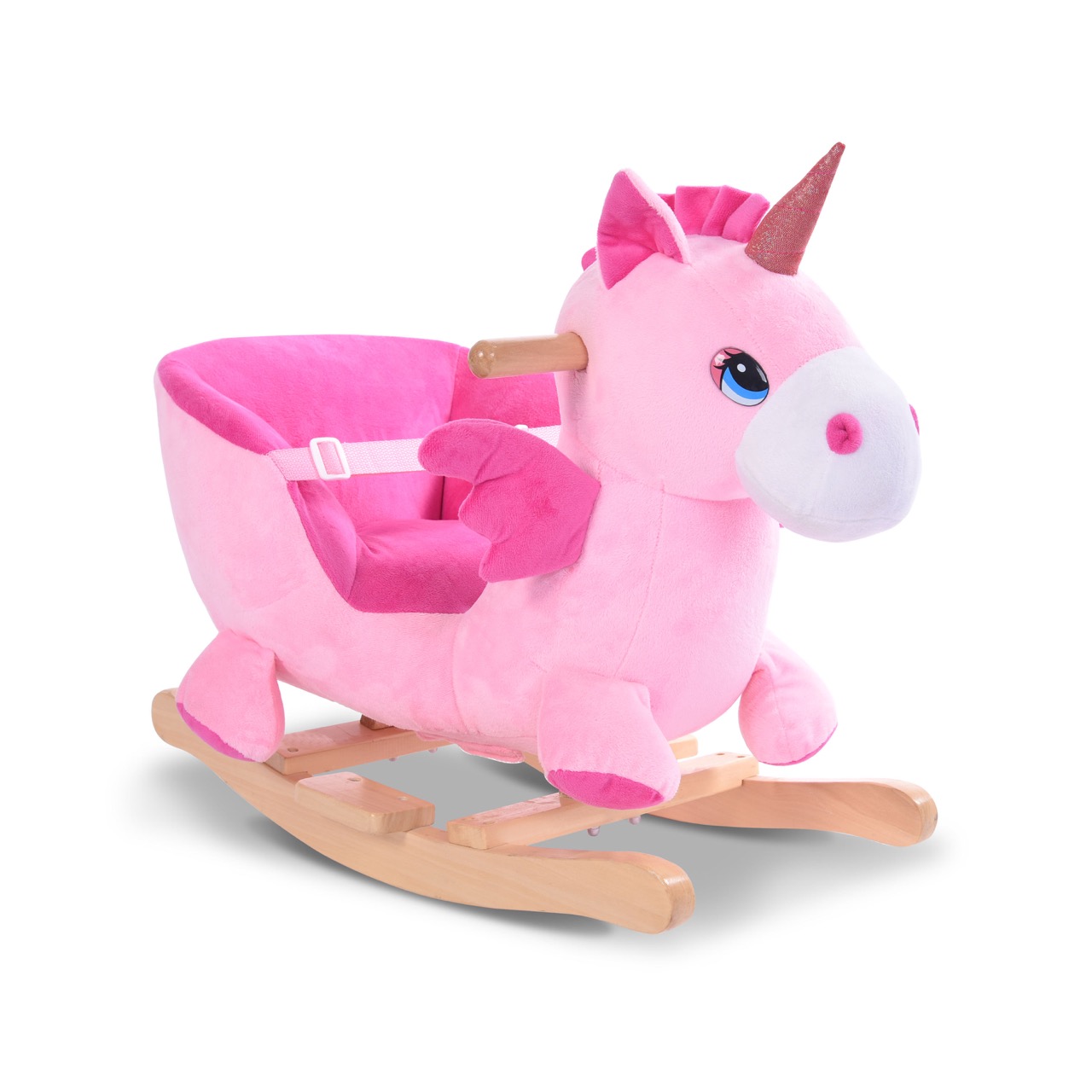 Rocking animal Unicorn for Children from age 1, with Music and Safety Belt Anti-slip and Wooden Handles