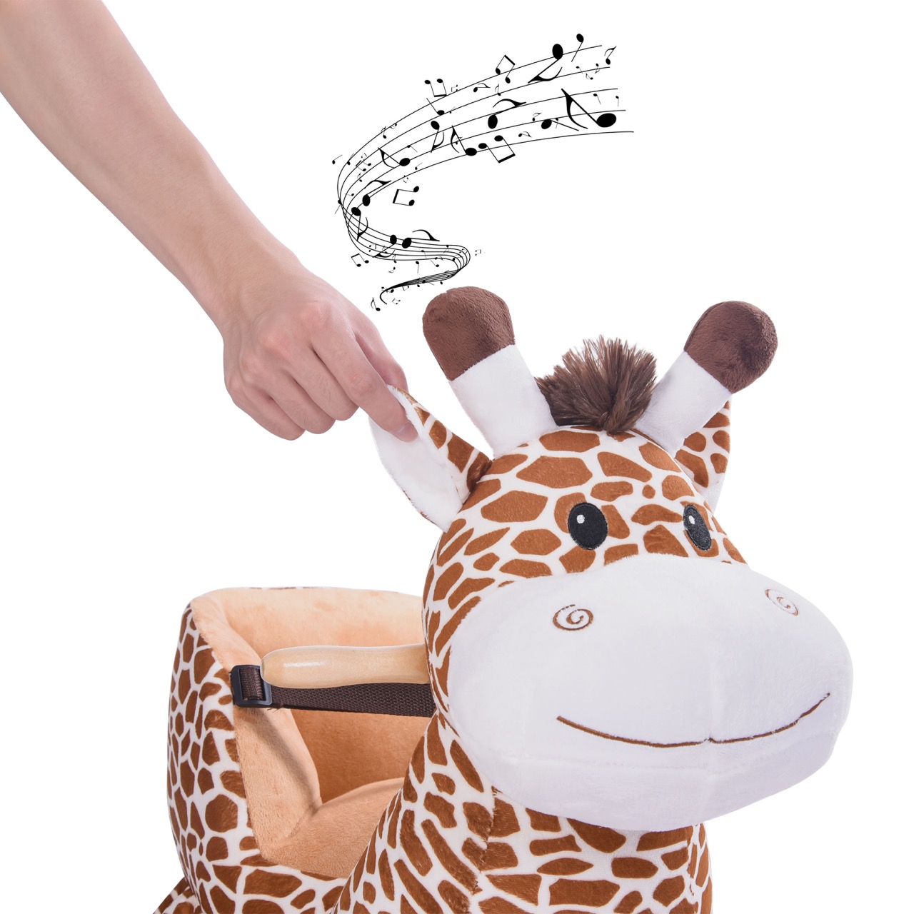 Rocking animal Giraffe for Children from age 1, with Music and Safety Belt Anti-slip and Wooden Handles