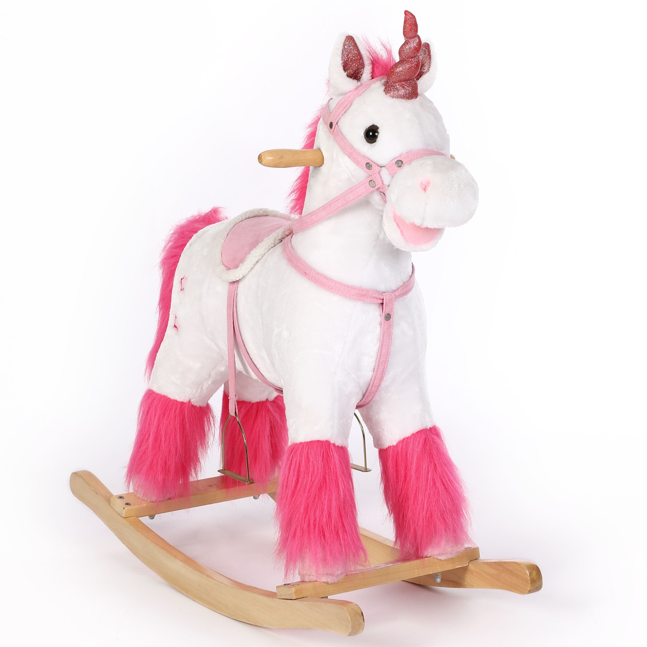 Rocking animal Unicorn for Children from age 1, with Music and Safety Belt Anti-slip and Wooden Handles