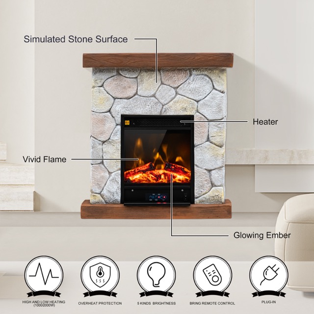 Remote Control Insert Decorative Flame Floating Mirrored Fireplace Electric Heater fireplace TV Stand