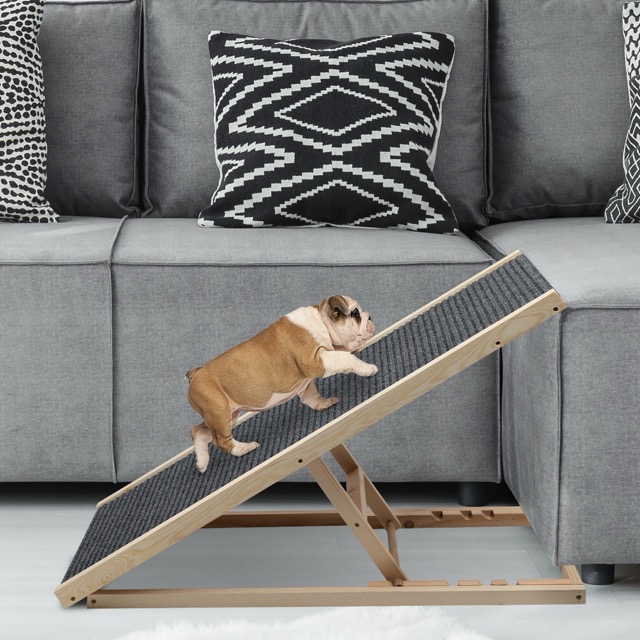 Wooden Non Slip Carpet Paw Traction Mat Surface Height Adjustable Folding Portable 300lb Pet Ramp for All Dogs and Cats