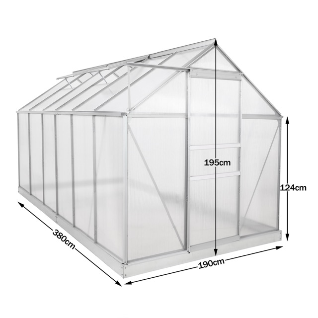 Aluminium Garden Greenhouse 7 rooms with Steel Base rustproof and Roof Ventilation Windows