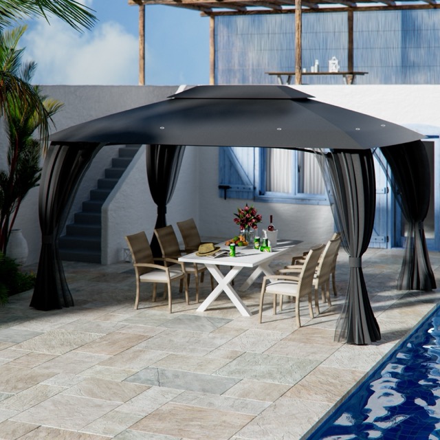 High quality outdoor Double Roof screen metal gazebo with mosquito net folding canopy pergola pavilion
