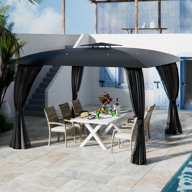 High quality 3.3*3.3m outdoor Double Roof screen metal gazebo with mosquito net folding canopy pergola pavilion