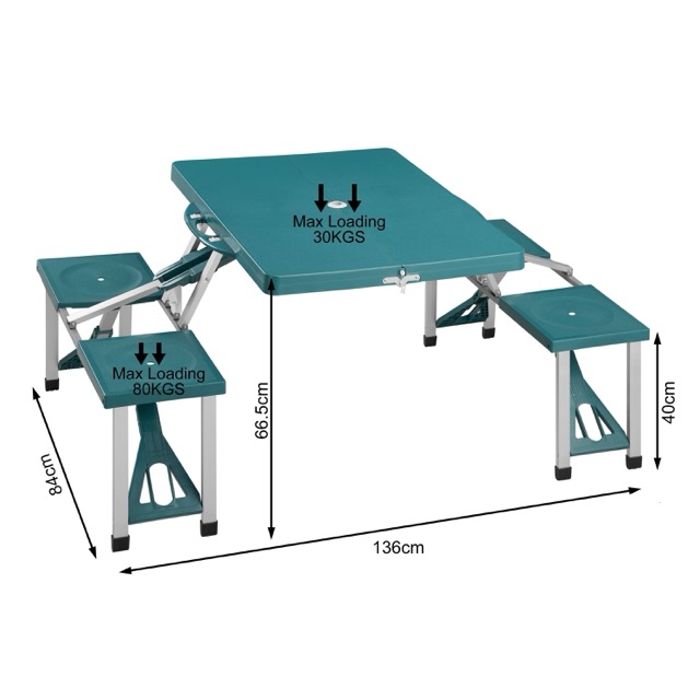 Aluminium 4-Person Portable Camping Table and Chair Set with Umbrella Hole