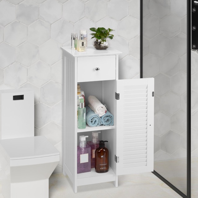 Modern Wooden Bathroom Floor Cabinet Single Shutter Door Corner Cabinet with drawer
