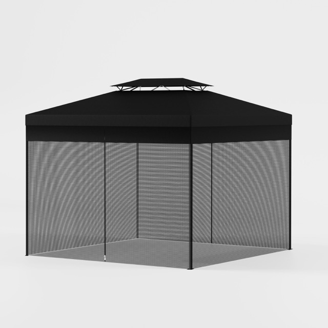3 x 3 m Gazebo Mosquito Net 2 Side Panels with Zip Tape Strap 12 m XL outdoor Mosquito Net White Black