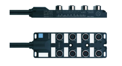 I/O-分線盒, M12, 被動(dòng), 8 ports, 4+PE針腳, 固定電纜連接