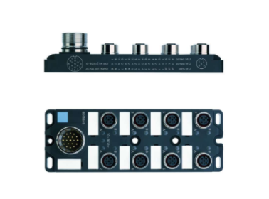I/O-分線(xiàn)盒, M12, 被動(dòng), 8 ports, 3+PE針腳, 頂端 連接, M23 公頭, 12針腳