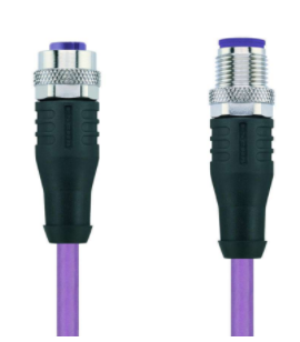M12 母頭, 直型, M12 公頭, 直型, Profibus, 4針腳, B-編碼, 屏蔽