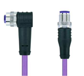 M12 母頭, 彎型, M12 公頭, 直型, Profibus, 4針腳, B-編碼, 屏蔽