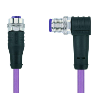M12 母頭, 直型, M12 公頭, 彎型, Profibus, 4針腳, B-編碼, 屏蔽