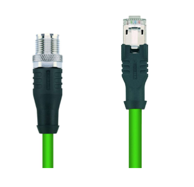 M12 公頭, 直型, X-編碼, RJ45 公頭, 直型, 工業(yè)以太網(wǎng), 10 GBit/s, 8針腳, 屏蔽