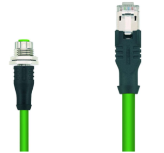 法蘭 連接電纜, M12 母頭, 直型, D-編碼, 4針腳, RJ45 公頭, 直型, 工業(yè)以太網(wǎng), 4針腳, 屏蔽