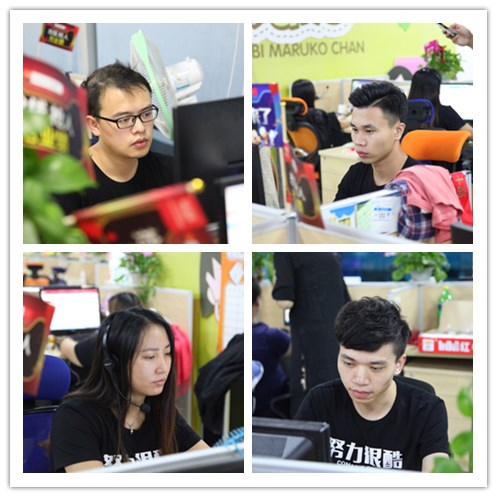 九正90后电商人统一穿着“努力很酷”的黑色T恤，全身心投入服务客户