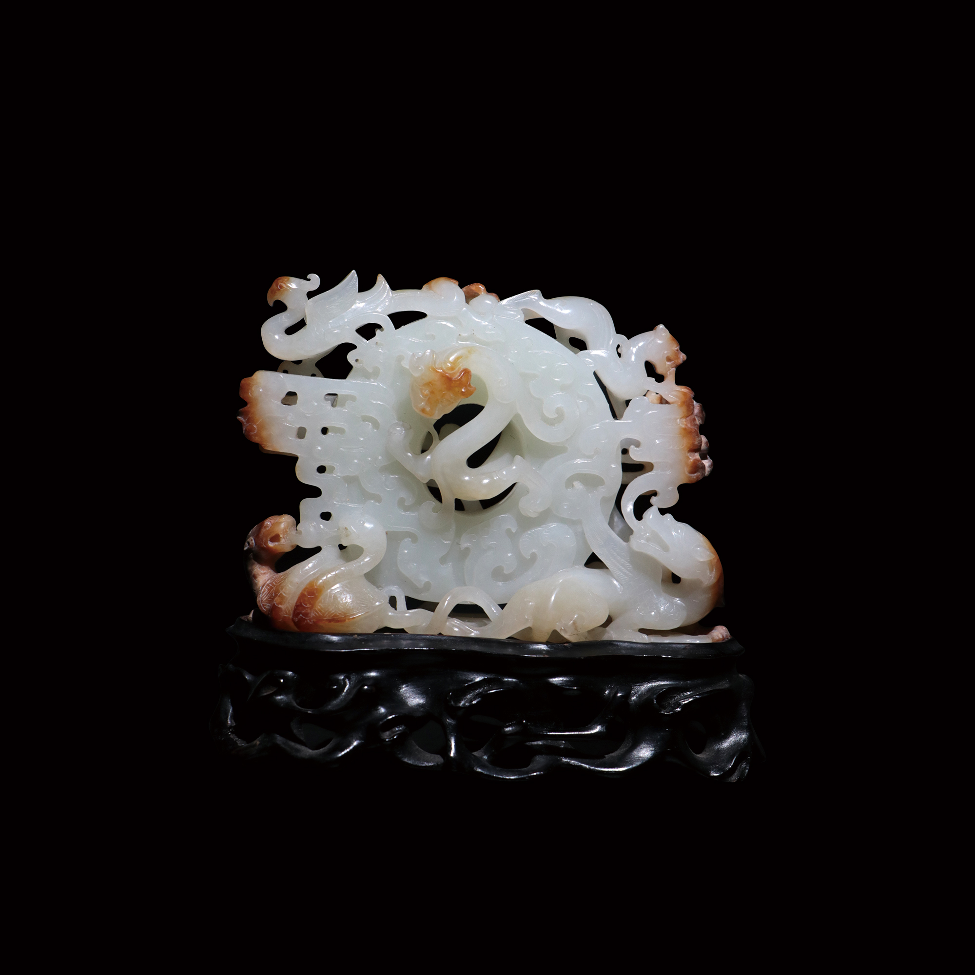 和田白玉四神獣（玄武、朱雀、青龍、白虎）擺件