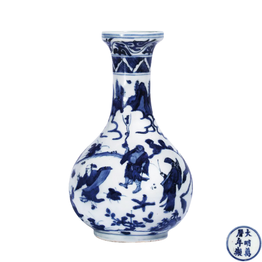 青花八仙人物洗口瓶
