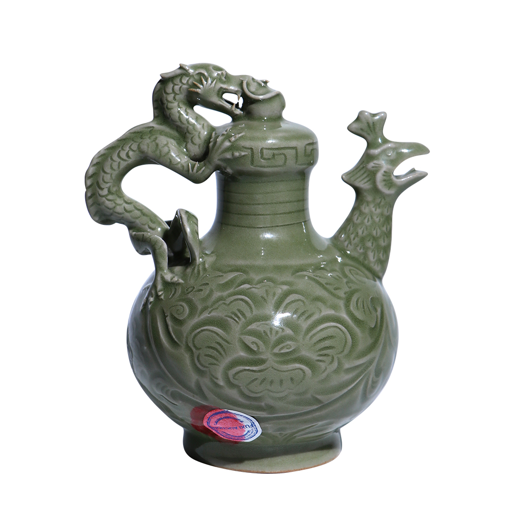 耀州窑刻花龍柄鳳首倒流壺