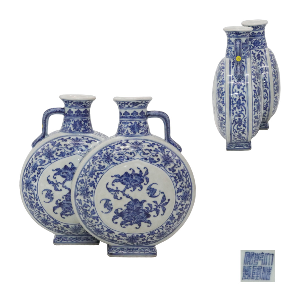 乾隆青花福寿纹双连瓶